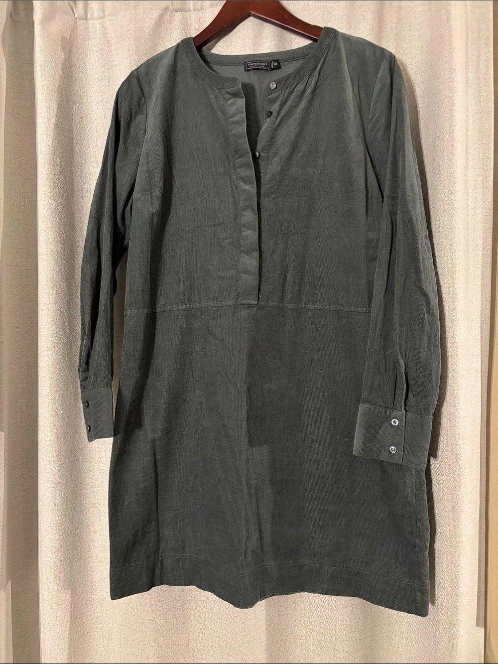 Vineyard Vines Olive Green Corduroy Eva Shift Dress 100% Cotton
